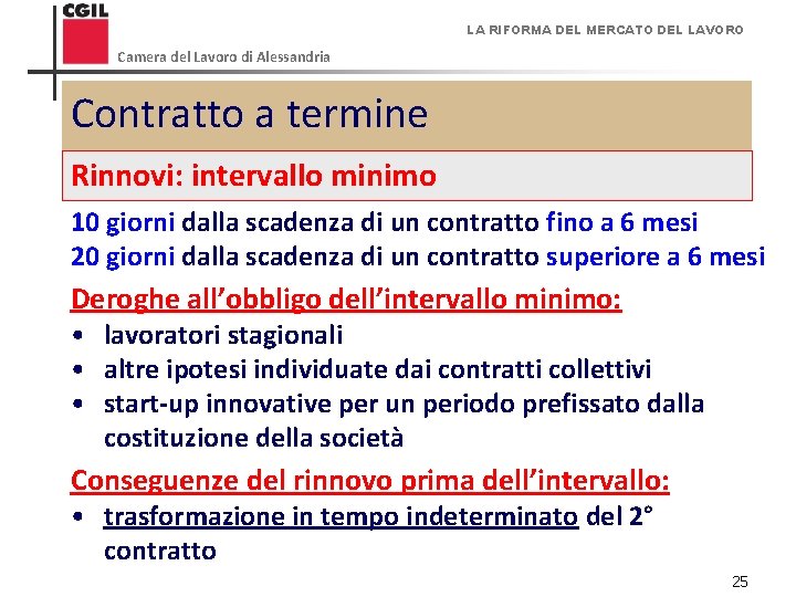 LA RIFORMA DEL MERCATO DEL LAVORO Camera del Lavoro di Alessandria Contratto a termine