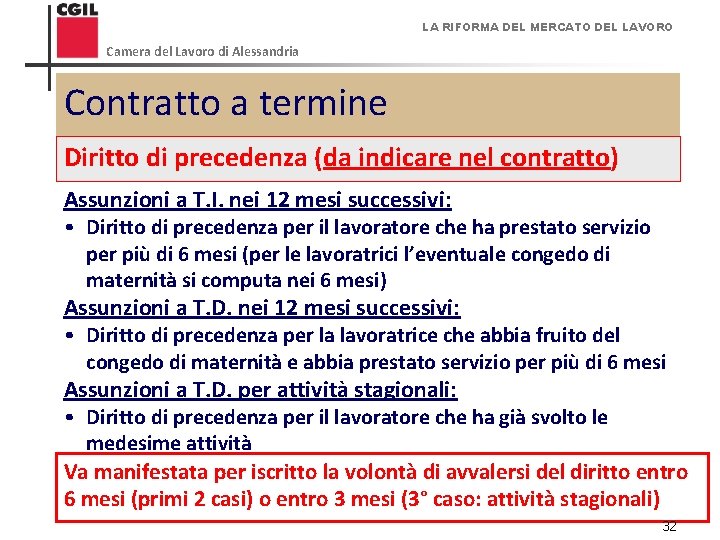 LA RIFORMA DEL MERCATO DEL LAVORO Camera del Lavoro di Alessandria Contratto a termine
