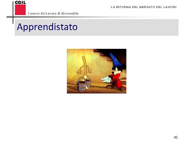 LA RIFORMA DEL MERCATO DEL LAVORO Camera del Lavoro di Alessandria Apprendistato 45 