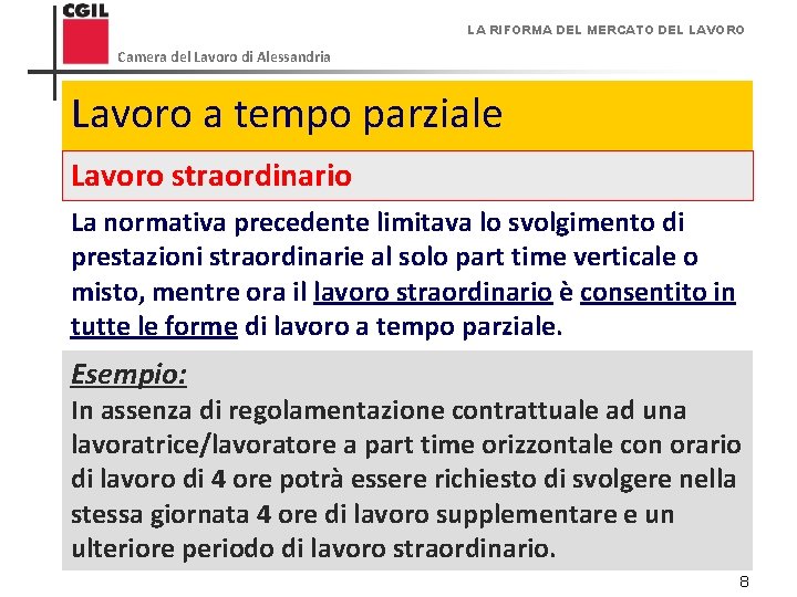 LA RIFORMA DEL MERCATO DEL LAVORO Camera del Lavoro di Alessandria Lavoro a tempo