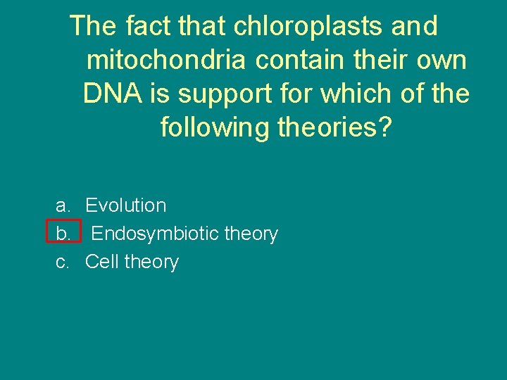 The fact that chloroplasts and mitochondria contain their own DNA is support for which