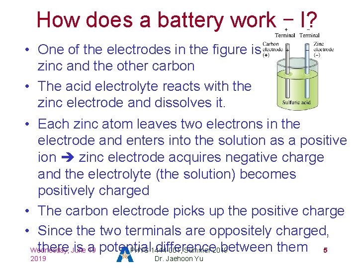 How does a battery work – I? • One of the electrodes in the