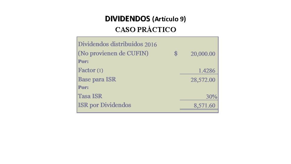 DIVIDENDOS (Artículo 9) CASO PRÁCTICO 