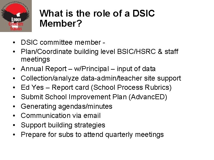 What is the role of a DSIC Member? • DSIC committee member • Plan/Coordinate