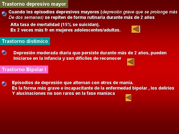 Trastorno depresivo mayor Cuando los episodios depresivos mayores (depresión grave que se prolonga más