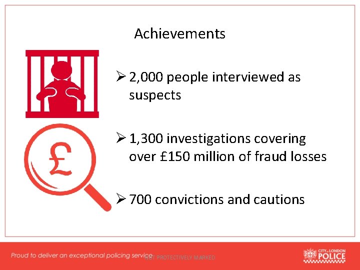 Achievements Ø 2, 000 people interviewed as suspects Ø 1, 300 investigations covering over