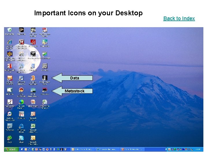 Important Icons on your Desktop Data Metastock Back to Index 