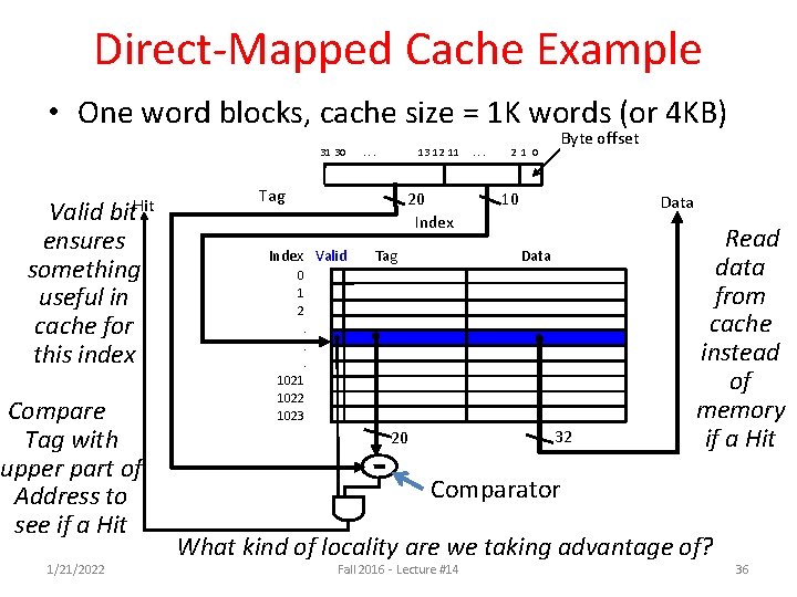 Direct-Mapped Cache Example • One word blocks, cache size = 1 K words (or Direct-Mapped Cache Example • One word blocks, cache size = 1 K words (or