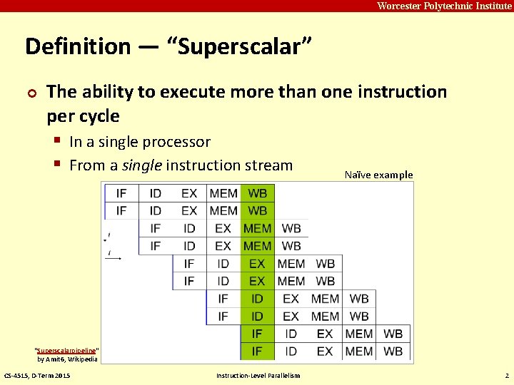 Carnegie Mellon Worcester Polytechnic Institute Definition — “Superscalar” ¢ The ability to execute more