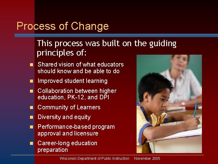 Process of Change This process was built on the guiding principles of: n Shared