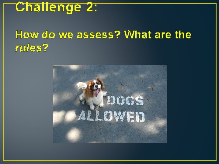 Challenge 2: How do we assess? What are the rules? 