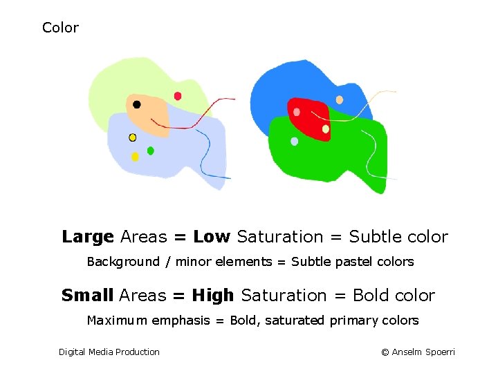 Color Large Areas = Low Saturation = Subtle color Background / minor elements =