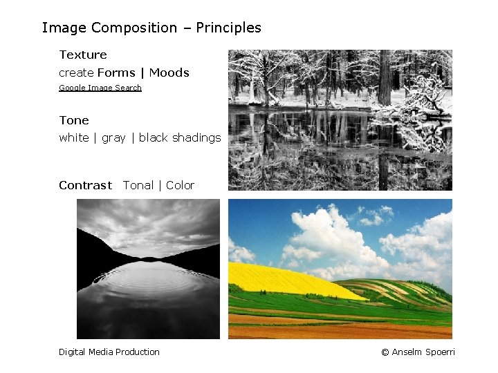 Image Composition – Principles Texture create Forms | Moods Google Image Search Tone white
