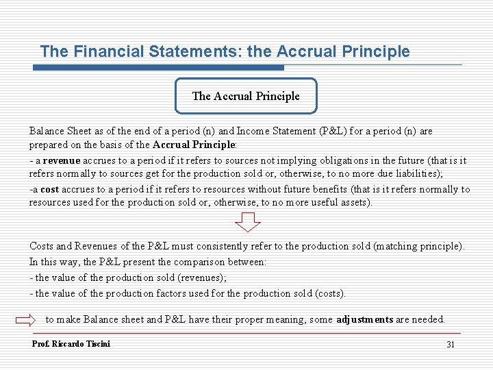 The Financial Statements: the Accrual Principle The Accrual Principle Balance Sheet as of the The Financial Statements: the Accrual Principle The Accrual Principle Balance Sheet as of the