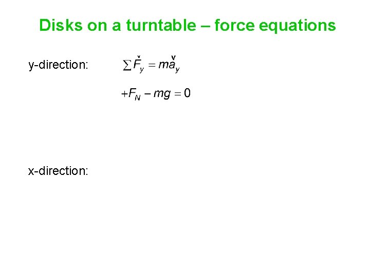 Disks on a turntable – force equations y-direction: x-direction: 