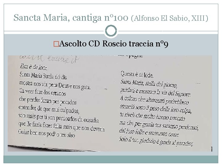 Sancta Maria, cantiga n° 100 (Alfonso El Sabio, XIII) �Ascolto CD Roscio traccia n°