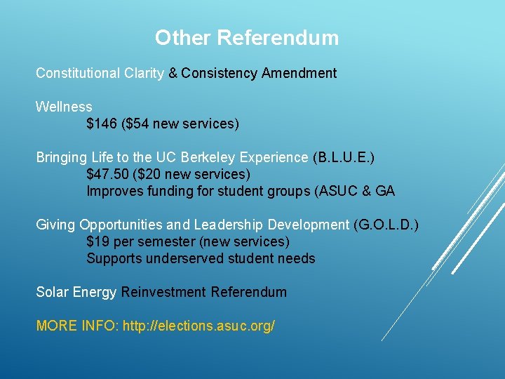 Other Referendum Constitutional Clarity & Consistency Amendment Wellness $146 ($54 new services) Bringing Life