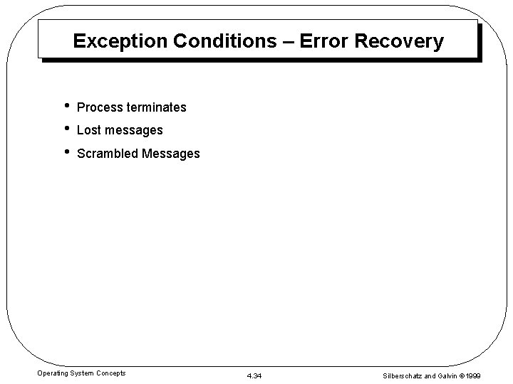 Exception Conditions – Error Recovery • • • Process terminates Lost messages Scrambled Messages