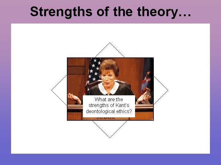 Strengths of theory… What are the strengths of Kant’s deontological ethics? 
