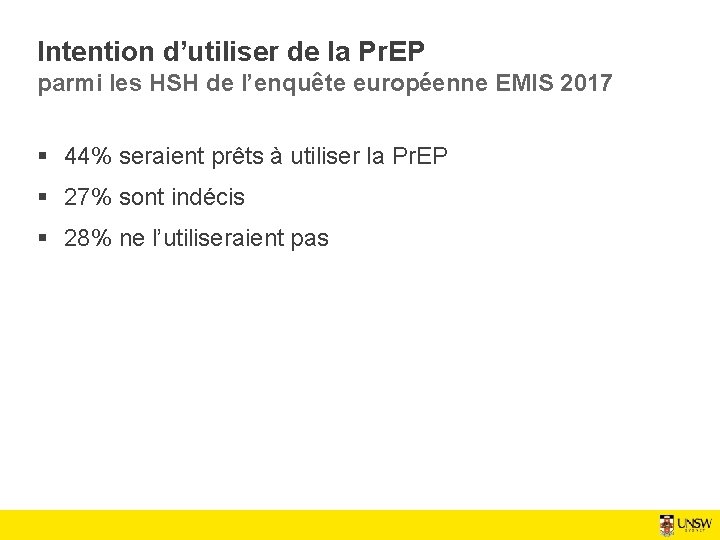 Intention d’utiliser de la Pr. EP parmi les HSH de l’enquête européenne EMIS 2017
