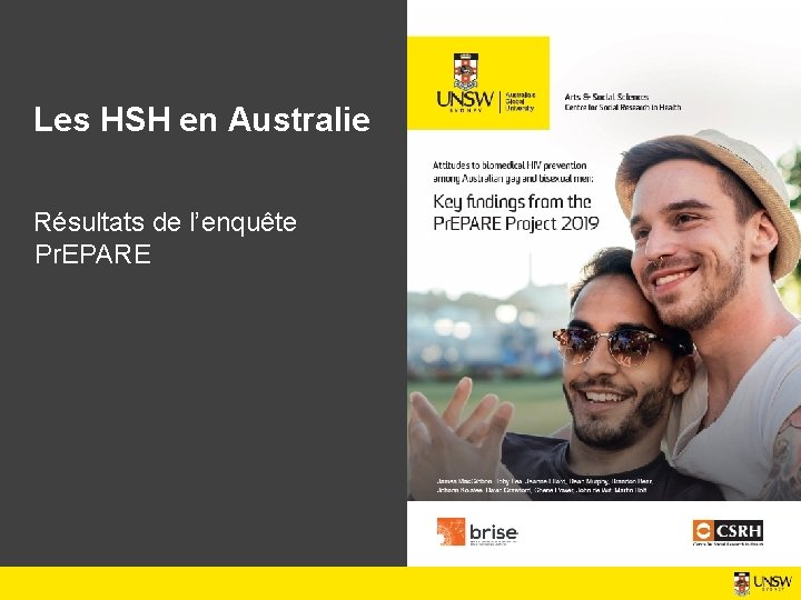 Les HSH en Australie Résultats de l’enquête Pr. EPARE 