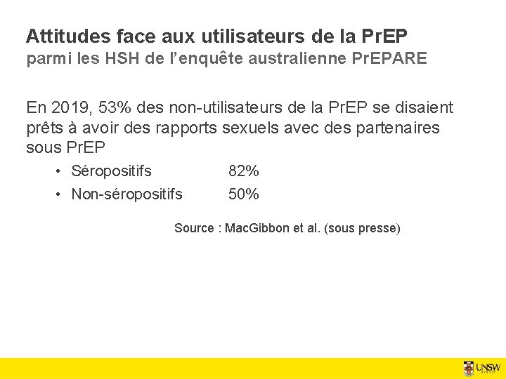 Attitudes face aux utilisateurs de la Pr. EP parmi les HSH de l’enquête australienne