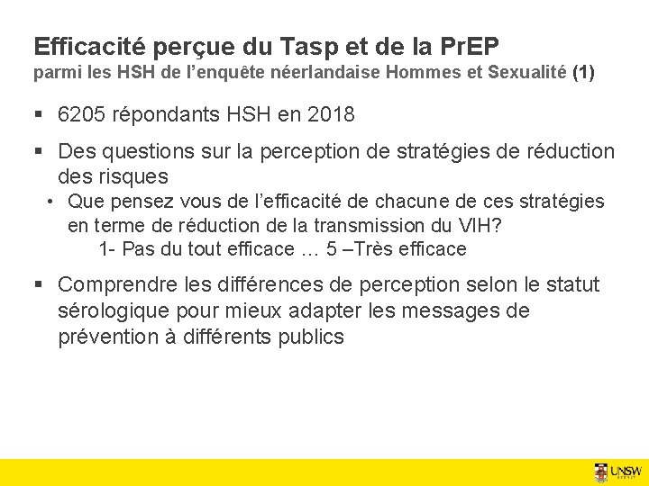 Efficacité perçue du Tasp et de la Pr. EP parmi les HSH de l’enquête