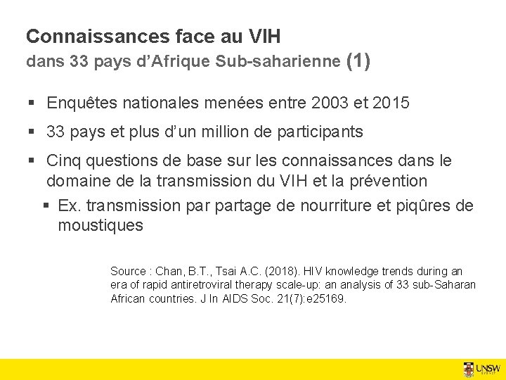 Connaissances face au VIH dans 33 pays d’Afrique Sub-saharienne (1) § Enquêtes nationales menées