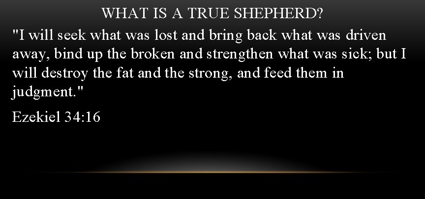 WHAT IS A TRUE SHEPHERD? "I will seek what was lost and bring back