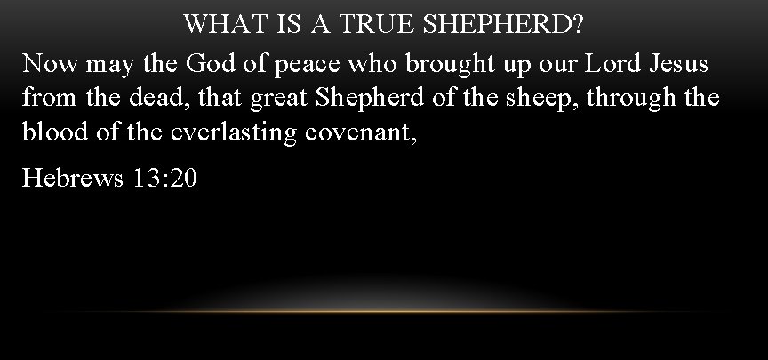 WHAT IS A TRUE SHEPHERD? Now may the God of peace who brought up