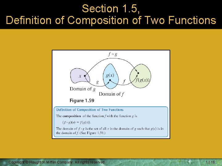 Section 1. 5, Definition of Composition of Two Functions Copyright © Houghton Mifflin Company.