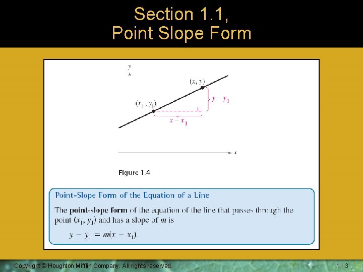 Section 1. 1, Point Slope Form Copyright © Houghton Mifflin Company. All rights reserved.