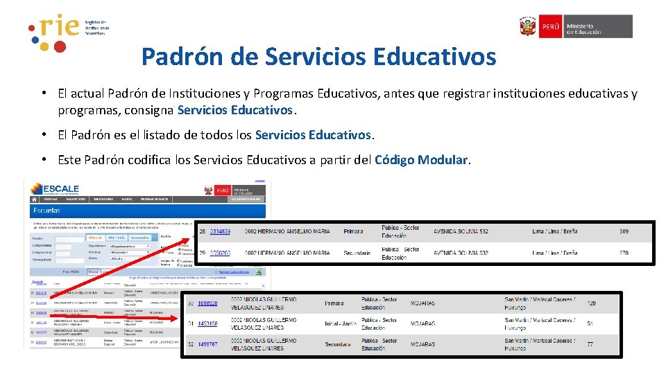 Padrón de Servicios Educativos • El actual Padrón de Instituciones y Programas Educativos, antes