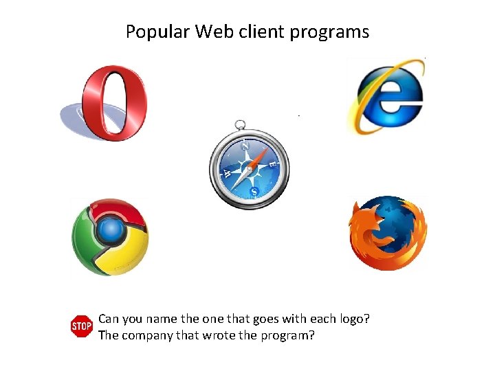 Popular Web client programs Can you name the one that goes with each logo?