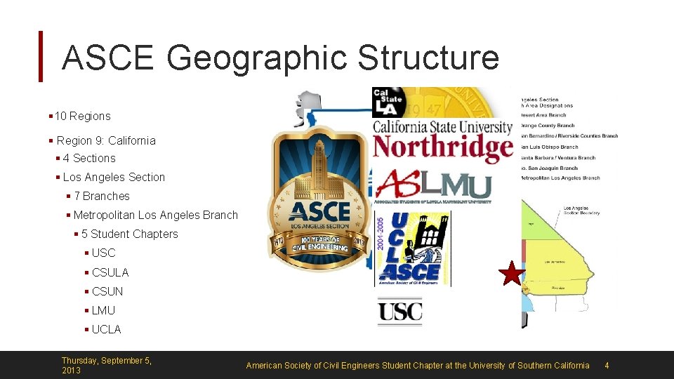 ASCE Geographic Structure § 10 Regions § Region 9: California § 4 Sections §