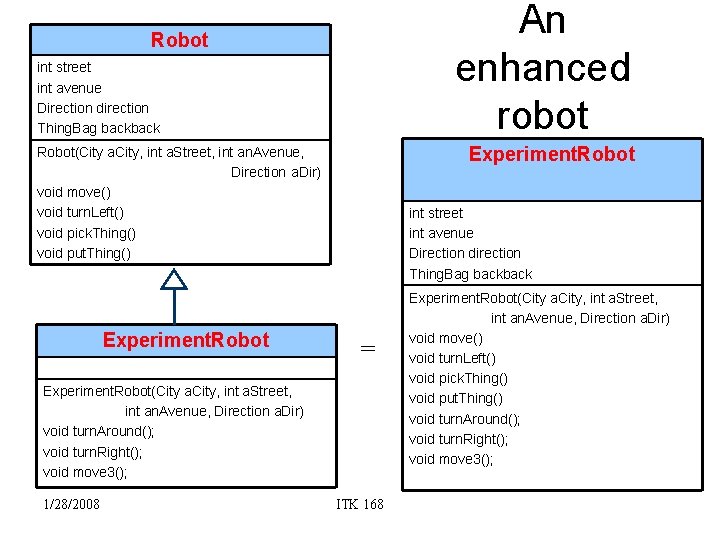 An enhanced robot Robot int street int avenue Direction direction Thing. Bag back Experiment.