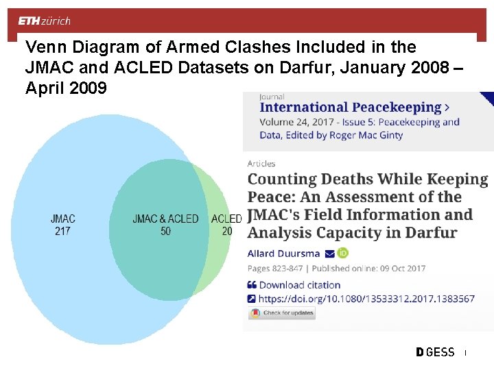 Venn Diagram of Armed Clashes Included in the JMAC and ACLED Datasets on Darfur,