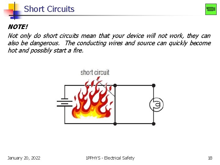 Short Circuits NOTE! Not only do short circuits mean that your device will not