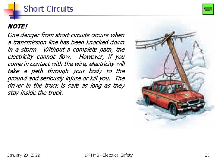 Short Circuits NOTE! One danger from short circuits occurs when a transmission line has