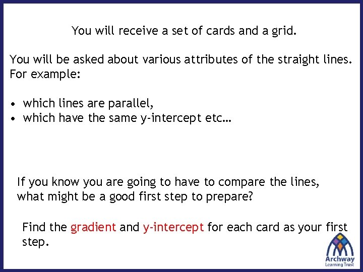 You will receive a set of cards and a grid. You will be asked