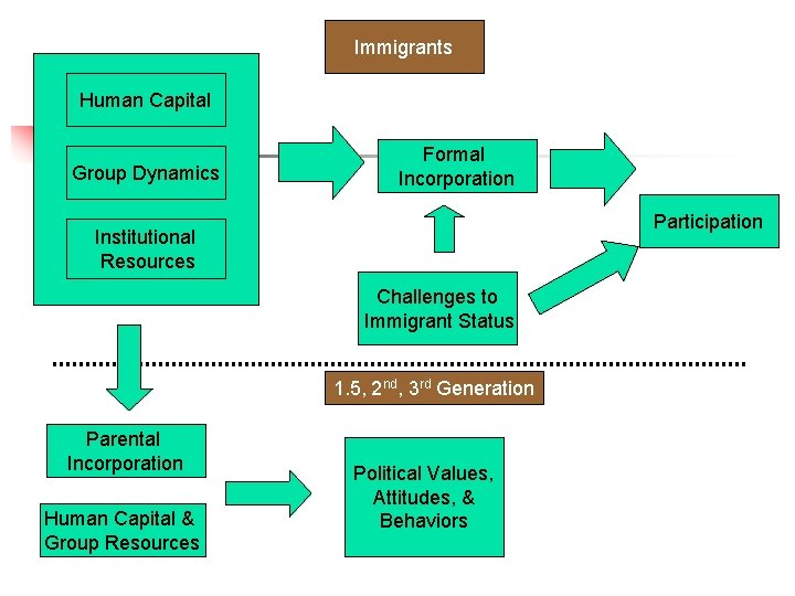 Immigrants Human Capital Group Dynamics Formal Incorporation Participation Institutional Resources Challenges to Immigrant Status