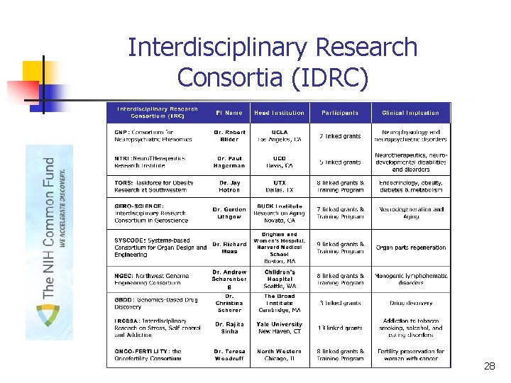 Interdisciplinary Research Consortia (IDRC) 28 