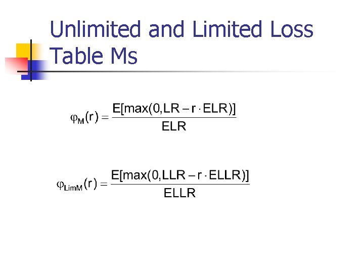 Unlimited and Limited Loss Table Ms 