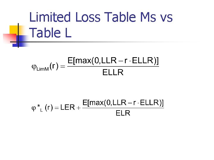Limited Loss Table Ms vs Table L 