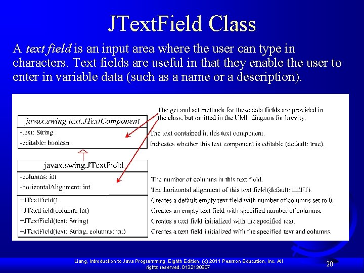 JText. Field Class A text field is an input area where the user can