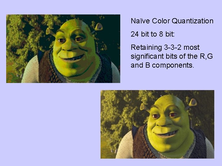 Naïve Color Quantization 24 bit to 8 bit: Retaining 3 -3 -2 most significant