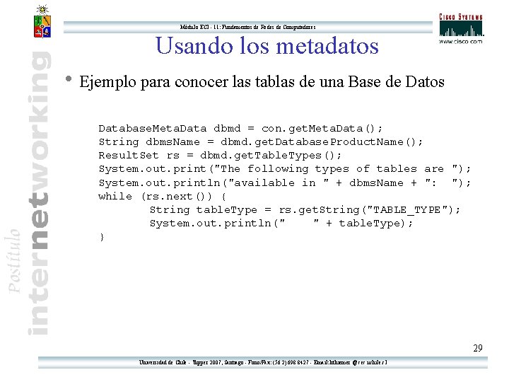 Módulo ECI - 11: Fundamentos de Redes de Computadores Usando los metadatos h Ejemplo