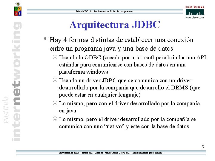 Módulo ECI - 11: Fundamentos de Redes de Computadores Arquitectura JDBC h Hay 4