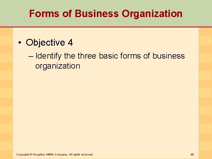 Forms of Business Organization • Objective 4 – Identify the three basic forms of