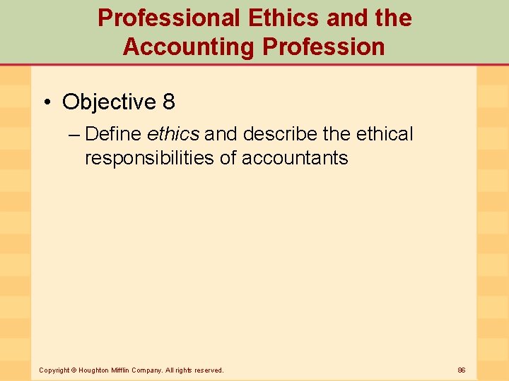 Professional Ethics and the Accounting Profession • Objective 8 – Define ethics and describe